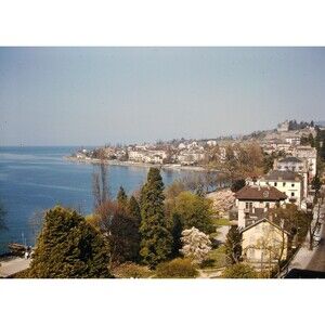 Kodak Slide 1950s Red Border Kodachrome, scenic view of Montreux, Switzerland